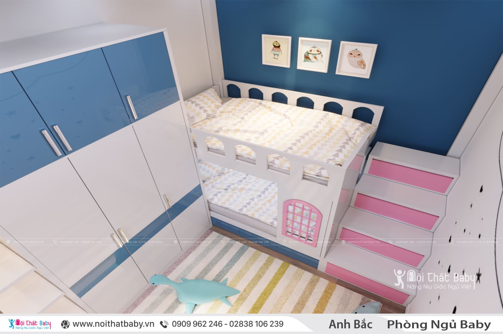 Thiết kế phòng ngủ trẻ em đẹp tông màu dễ thương